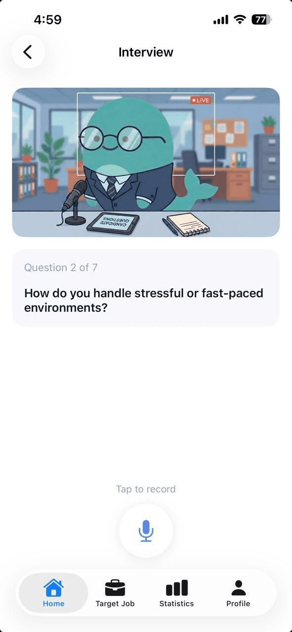 Answering an interview question in WhalePrep