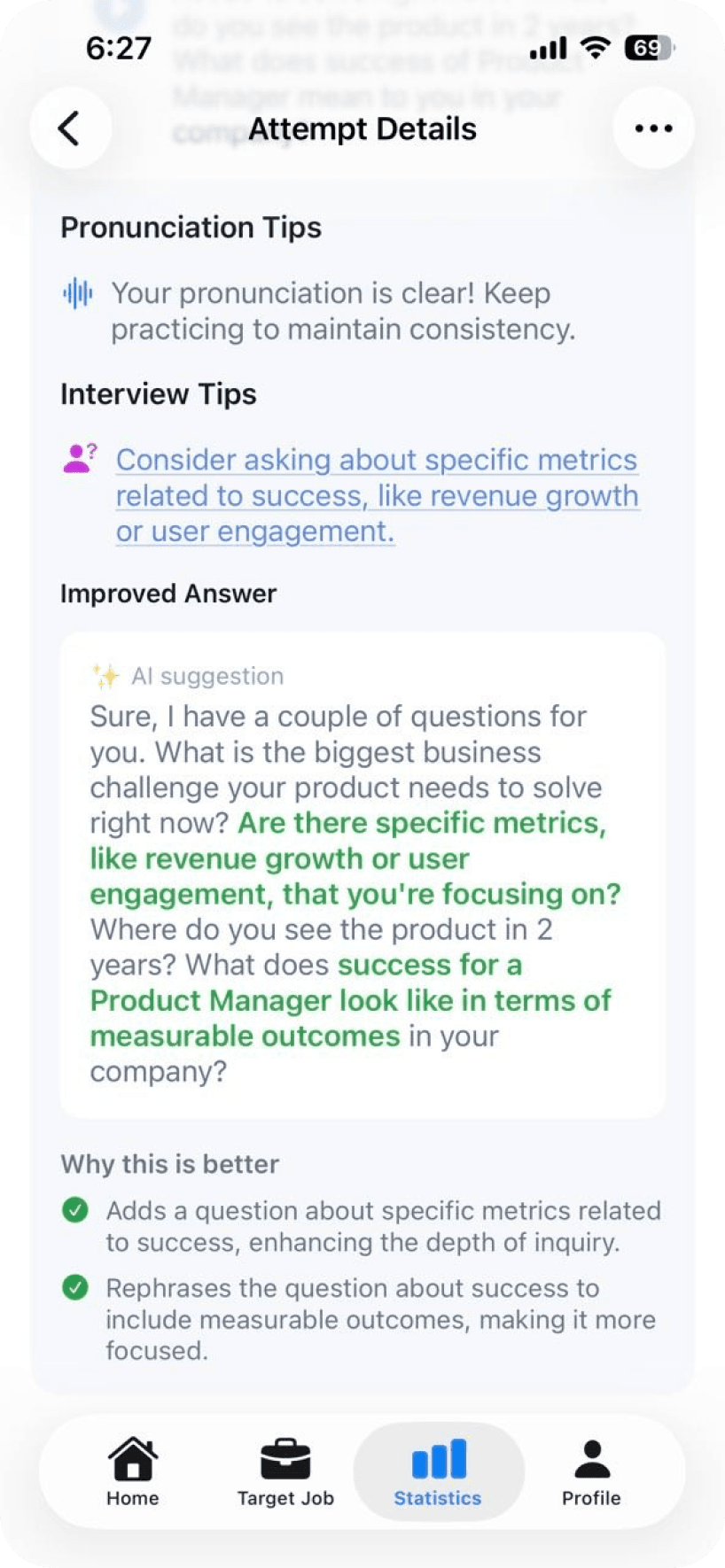 Detailed feedback on your answer